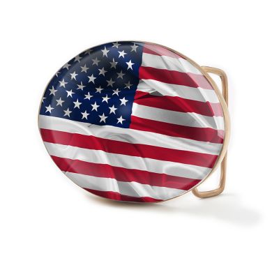 Bronze Belt Buckle-LG. American Flag