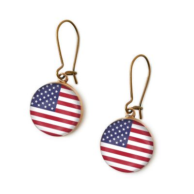 Bronze Dangle Earrings-American Flag