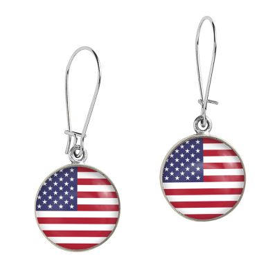 Pewter Dangle Earrings-American Flag