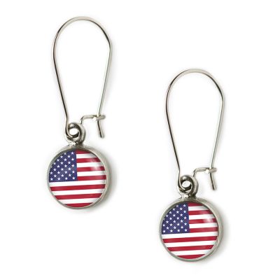 Flag Pewter Mini Dangle Earrings-American Flag
