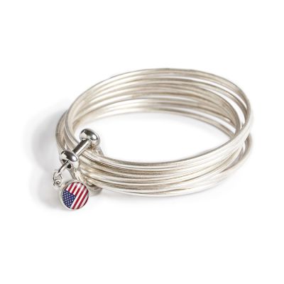 Pewter Multi Bangle Shackle Bracelet - Mini-American Flag