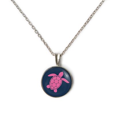 Pewter Extra Small Necklace-Pink Sea Turtle