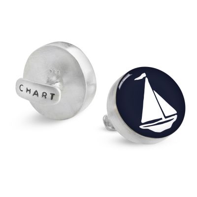 Silver Cufflinks-Navy Sailboat