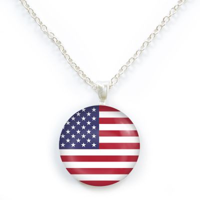 Silver Medium Necklace-American Flag
